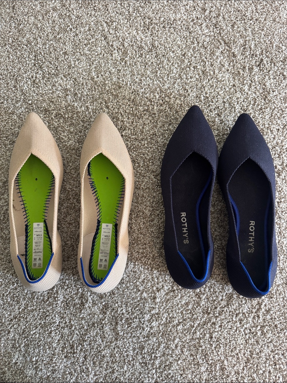 Rothy's Pair - Beige and Navy Pointed Toe Flats
